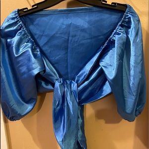 Dark Blue Satin Off the Shoulder Crop Top